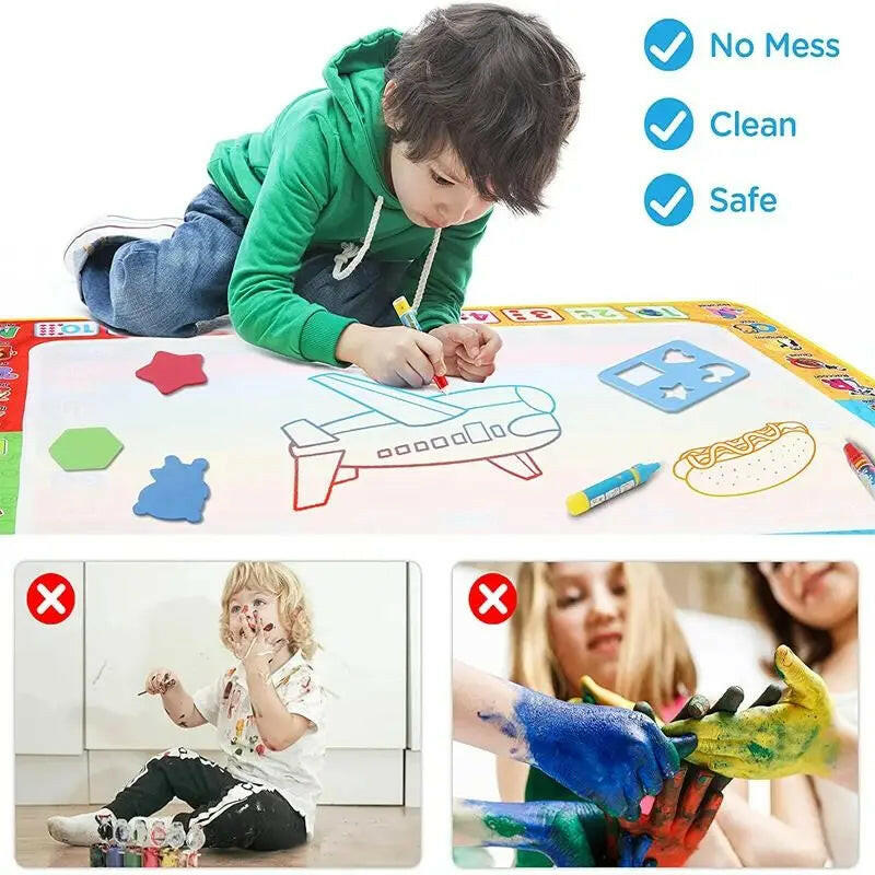Magic Water Drawing Mat - Reusable Coloring Doodle Board with Pens for Kids - Montessori Educational Toy.
