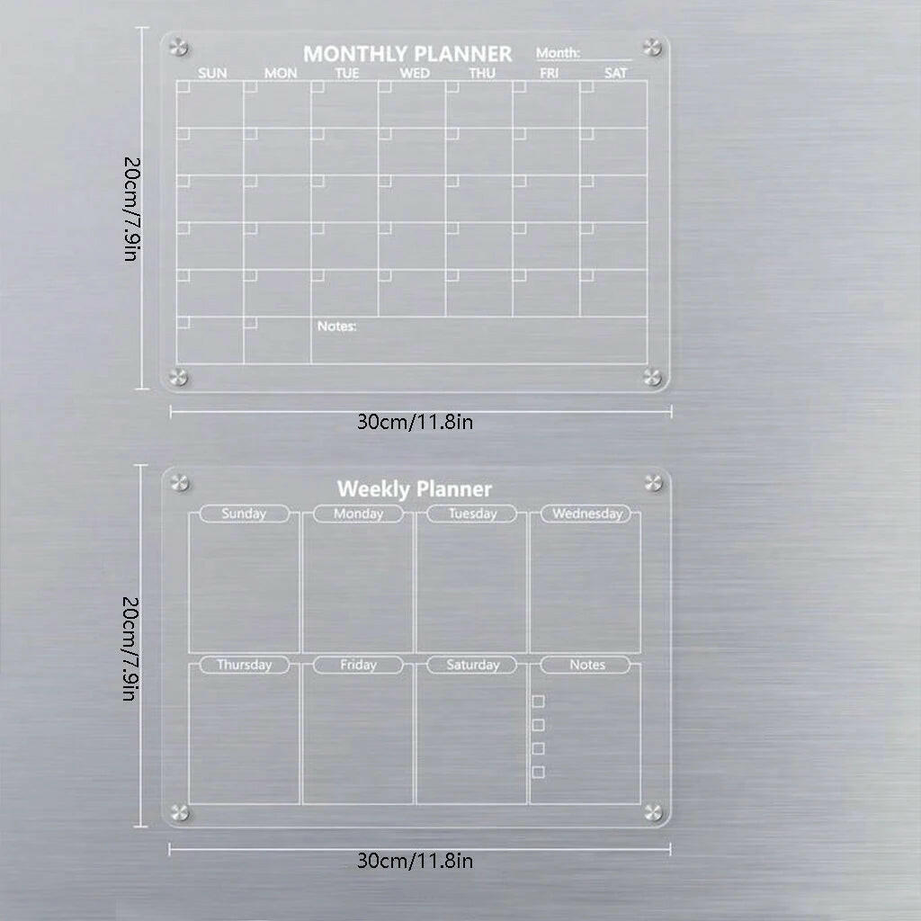 Magnetic Acrylic Calendar for Fridge Refrigerator Monthly Dry Erase Board Markers & Magnetic Pen Holder, Organic Glass Clea