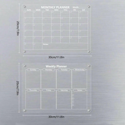 Magnetic Acrylic Calendar for Fridge Refrigerator Monthly Dry Erase Board Markers & Magnetic Pen Holder, Organic Glass Clea