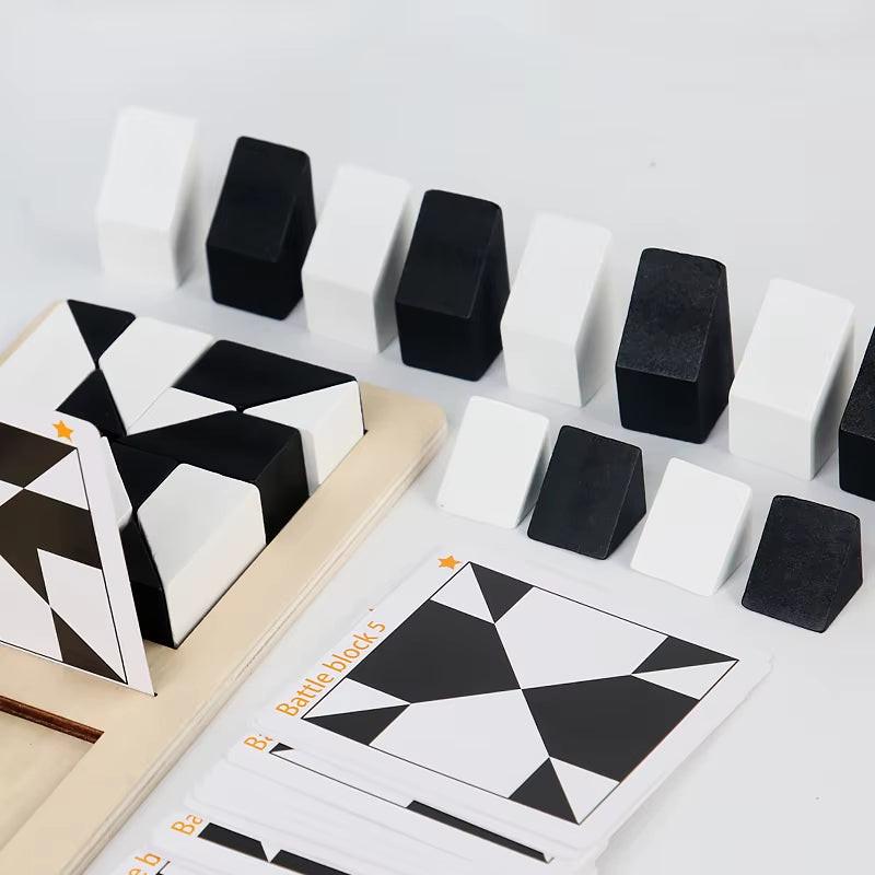 Race to Solve – 2‑Player Wooden Tangram Puzzle Game with 40 Challenge Cards.