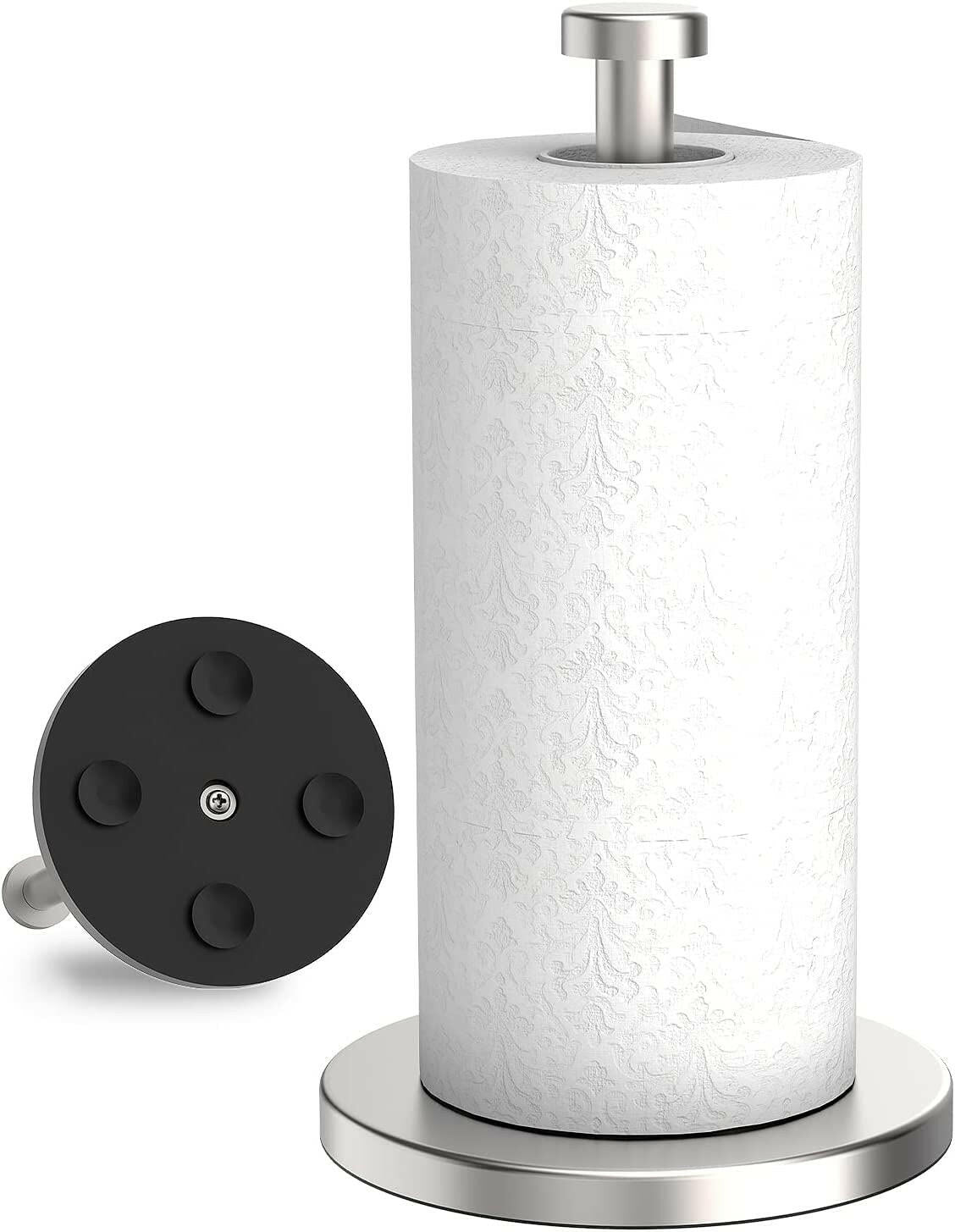 Kitchen Roll Holder Free Standing, Stainless Steel Paper Towel Holder with Suction Cups, Waterproof and Rustproof Kitchen Towel Holder, Suit for Cook House, Bathroom,Outdoor(Silver).