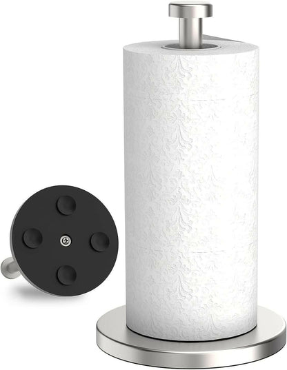 Kitchen Roll Holder Free Standing, Stainless Steel Paper Towel Holder with Suction Cups, Waterproof and Rustproof Kitchen Towel Holder, Suit for Cook House, Bathroom,Outdoor(Silver).