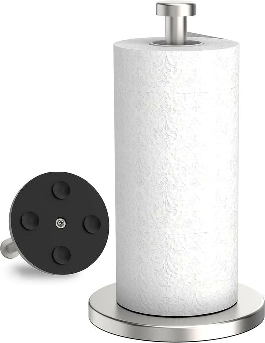 Kitchen Roll Holder Free Standing, Stainless Steel Paper Towel Holder with Suction Cups, Waterproof and Rustproof Kitchen Towel Holder, Suit for Cook House, Bathroom,Outdoor(Silver).