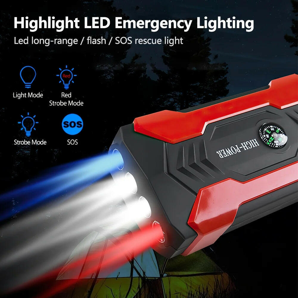Portable Car Jump Starter and Power Bank with LED Flashlight (28000mAh 600A 12V).
