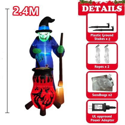 8FT Halloween Inflatables Witch Boiling Flame Lamp with LED Lights