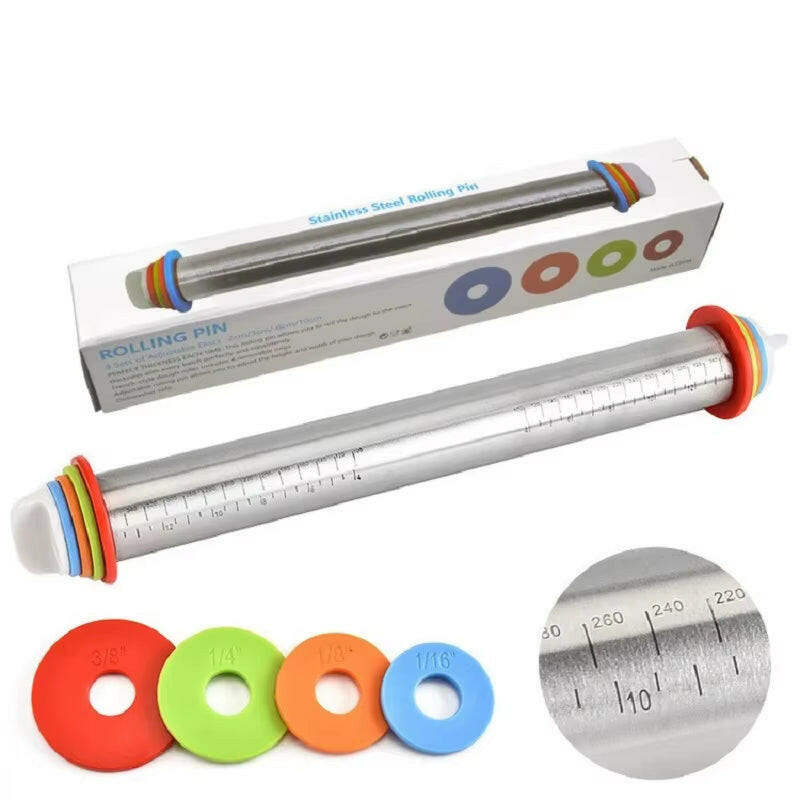 43cm Stainless Steel Rolling Pin – Adjustable, Non-Stick & Precision Baking.