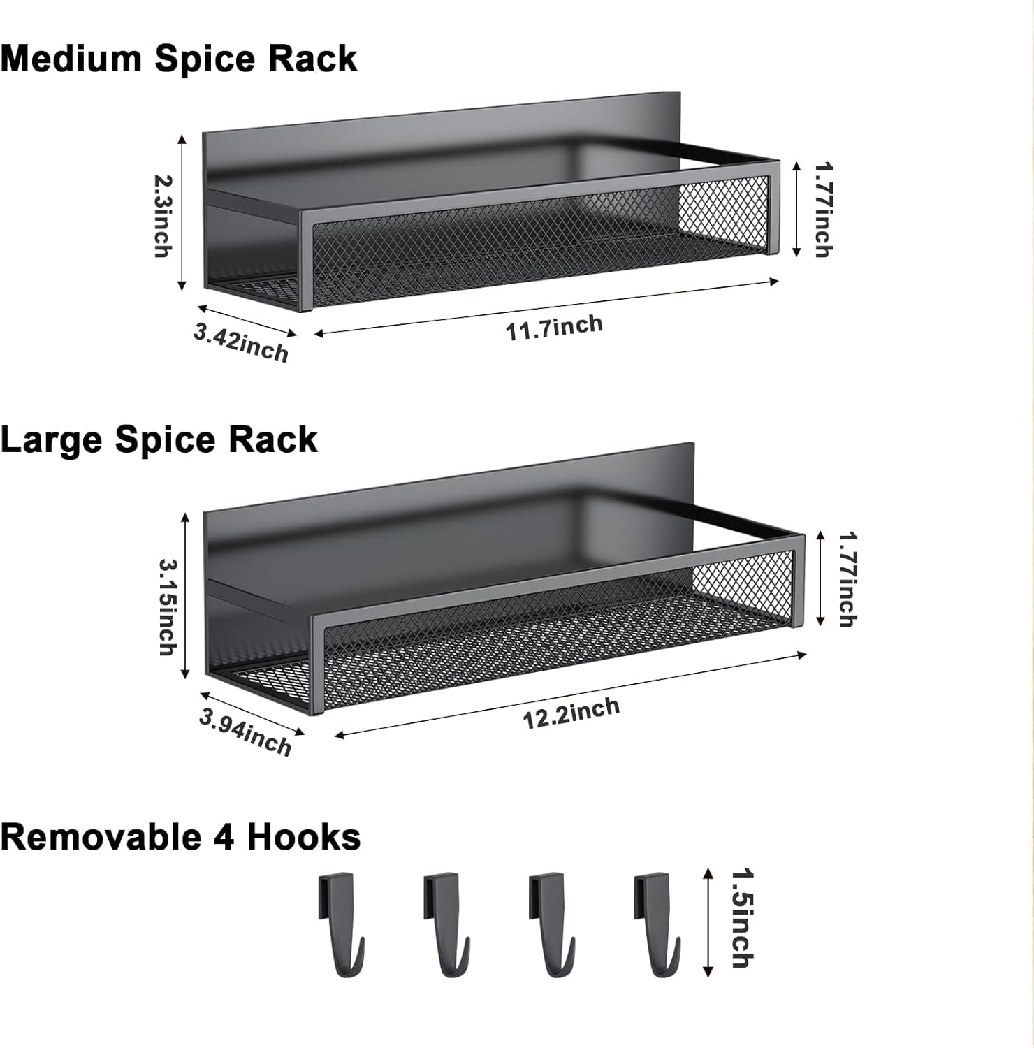 Magnetic Spice Rack for Refrigerator – 2-Pack Heavy-Duty Fridge Organizer Shelves with Removable Hooks for Kitchen and Laundry Storage