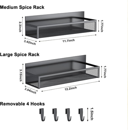 Magnetic Spice Rack for Refrigerator – 2-Pack Heavy-Duty Fridge Organizer Shelves with Removable Hooks for Kitchen and Laundry Storage
