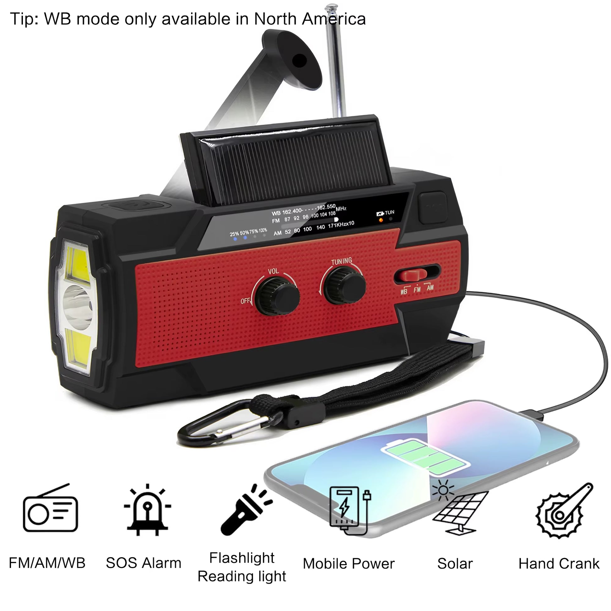 Stay Safe with NOAA Emergency Radio & Power Bank - Solar/Crank Charging!