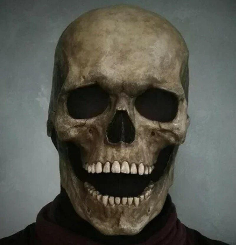 Halloween Latex Skull Mask – Full Head Horror Helmet with Movable Jaw