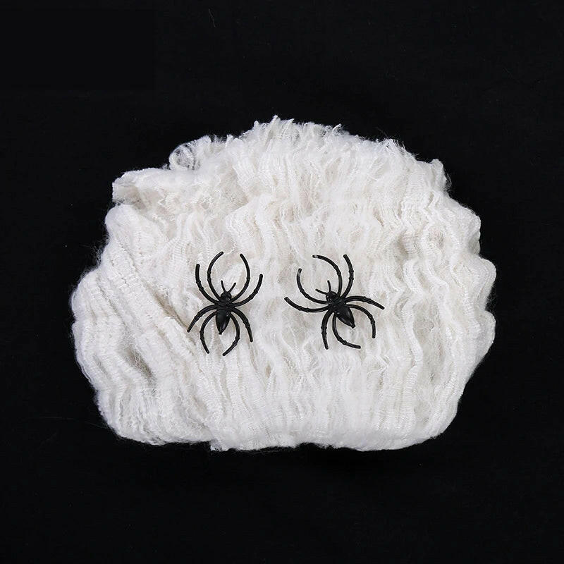 Super Stretch Spider Web with Fake Spiders – Halloween Cobweb Set for Haunted House & Party Decor