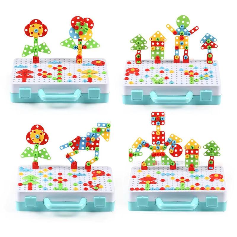 Build, Screw & Create – Kids Electric Drill Toy Set with Puzzle Blocks for STEM Learning (Ages 3–6).