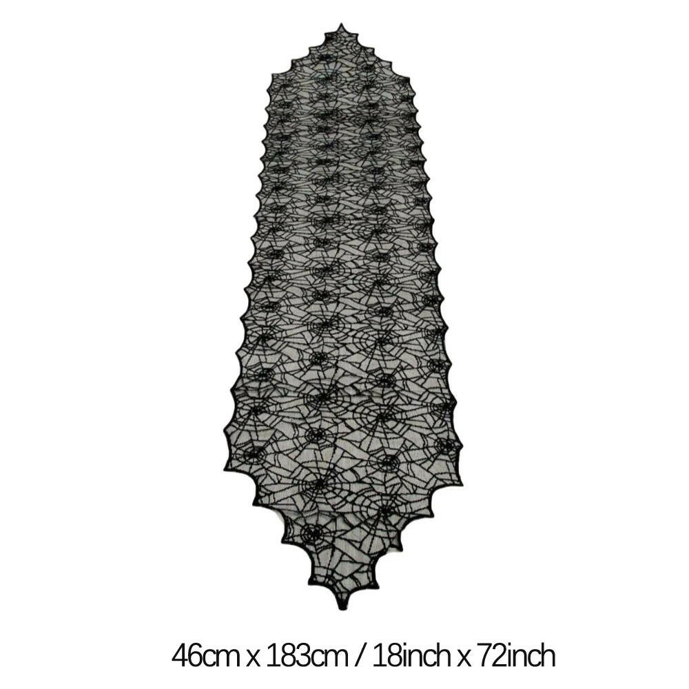 2025 Black Lace Spider Web Table Runner – Gothic Halloween Mantel Cover & Party Decor Accent (1pc)