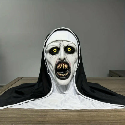 Frightening Nun Latex Mask – Realistic Full Head Horror Costume Prop for Halloween & Cosplay Events