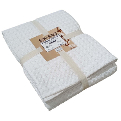 Florian Checked Throw Blanket White Bedspread for Sofas Armchairs Sofa Settee Couch Beds & Couches by OLIVIA ROCCO