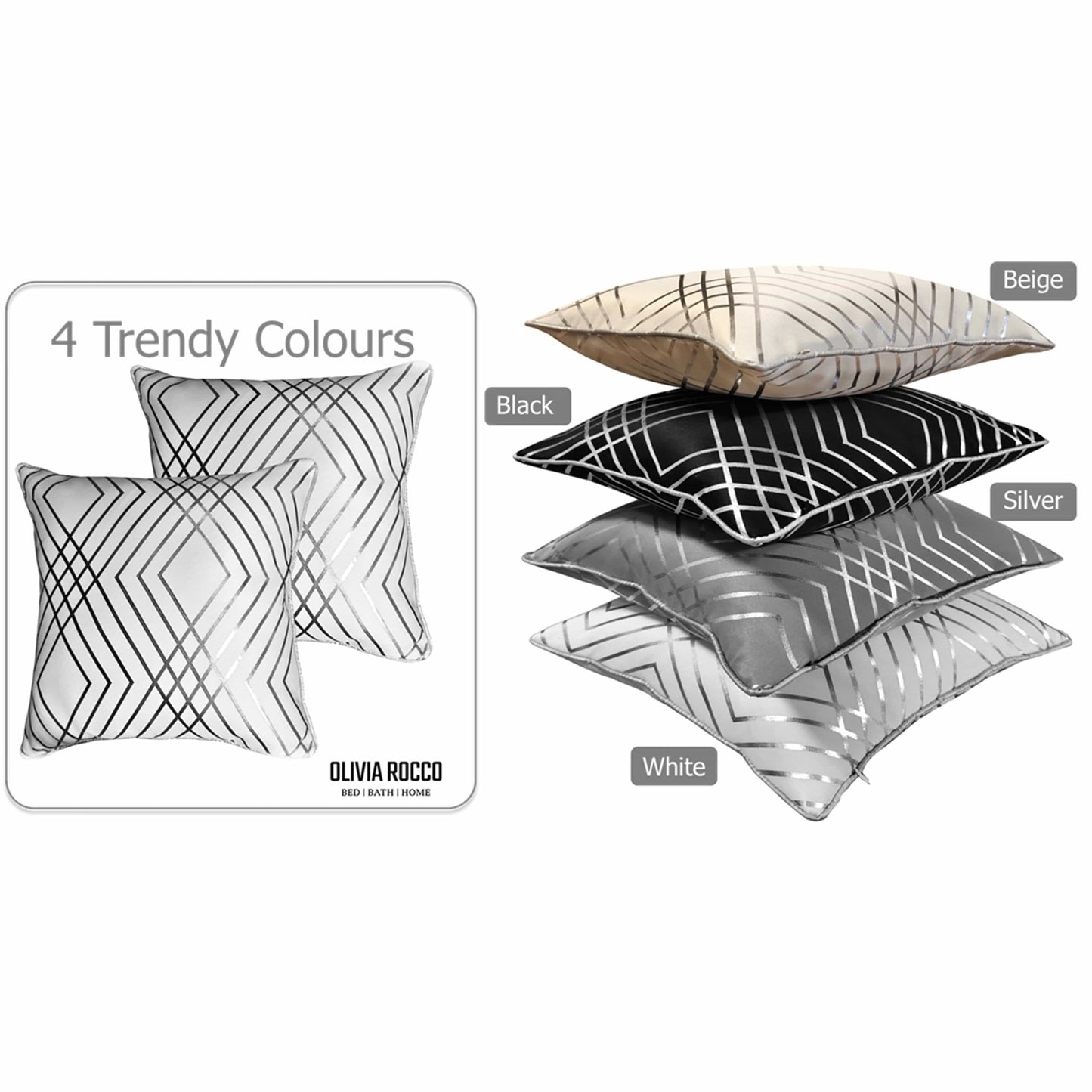 Geo Sparkle Cushion Covers 2 Pack Decorative Scatter Pillow Cases Geo White for Sofa Bed Chair Lounge by OLIVIA ROCCO