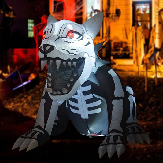 4.9 FT Tall Halloween Inflatables Outdoor Sitting Skeleton Dog, Blow up Yard Decoration Clearance with LED Lights Built-In for Holiday/Party/Yard/Garden