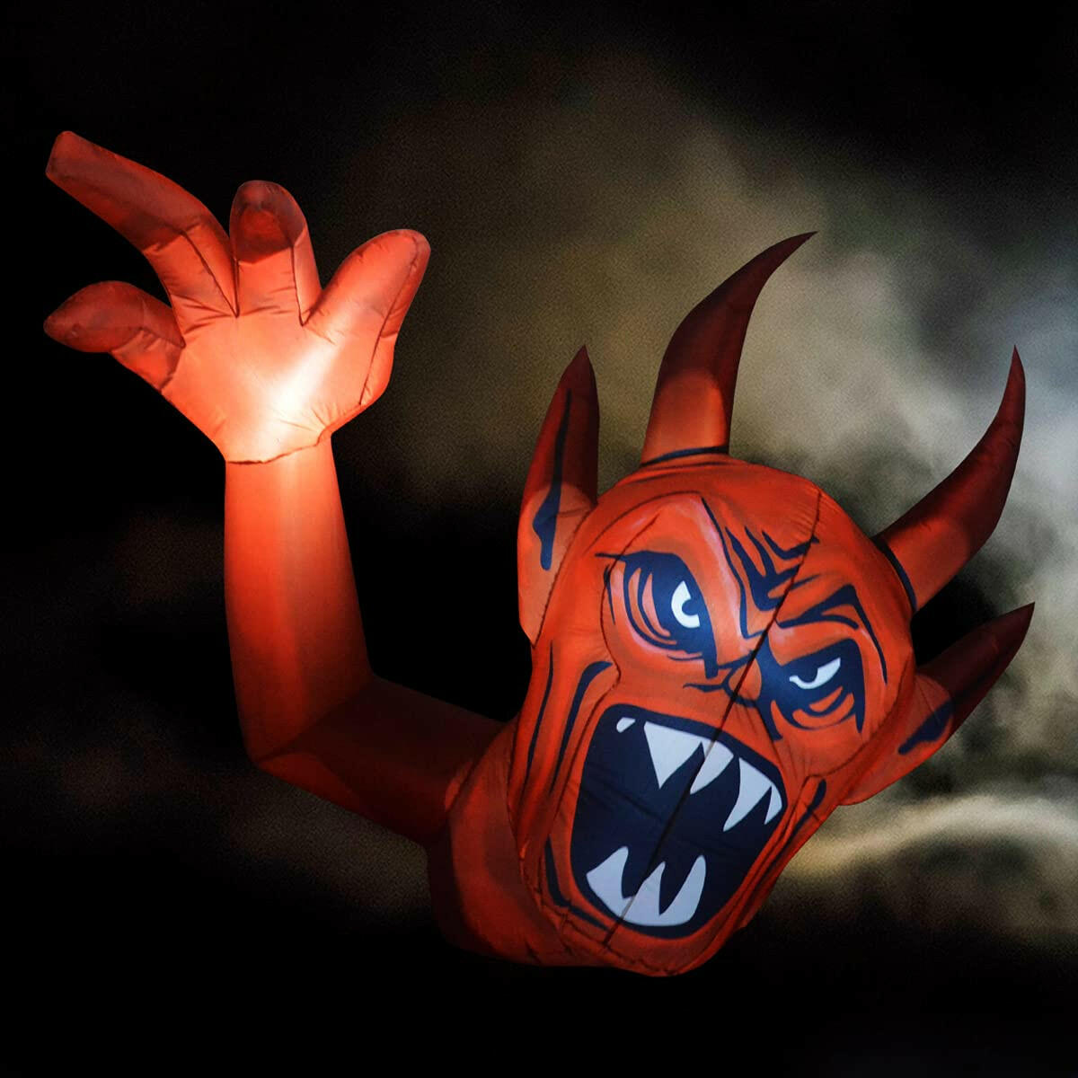 5FT Inflatable Halloween Red Devil – LED Blow-Up Decoration with Raised Hands for Garden, Lawn, and Indoor Displays