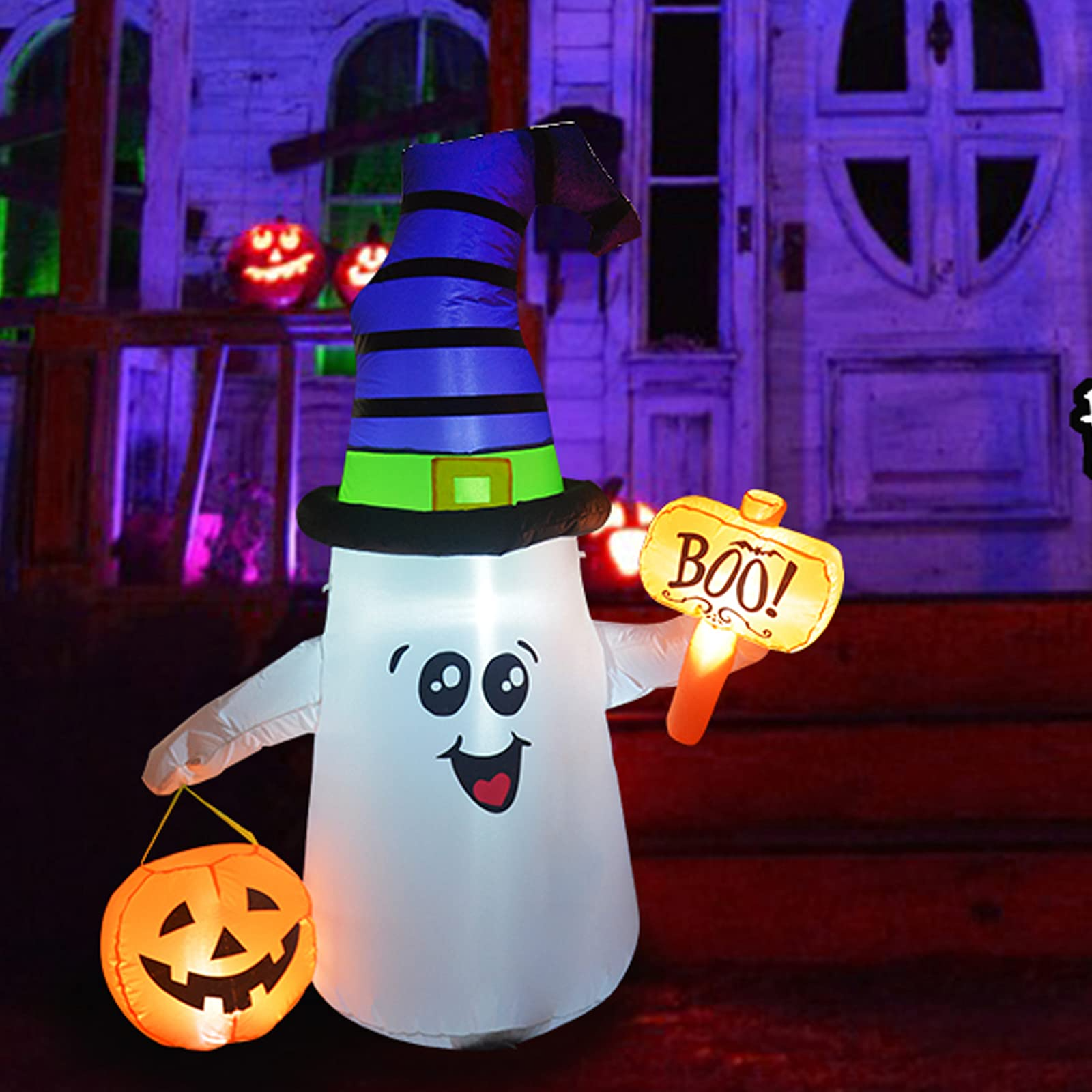 5FT Inflatable Halloween Ghost with Pumpkin – LED-Lit Outdoor and Indoor Decoration