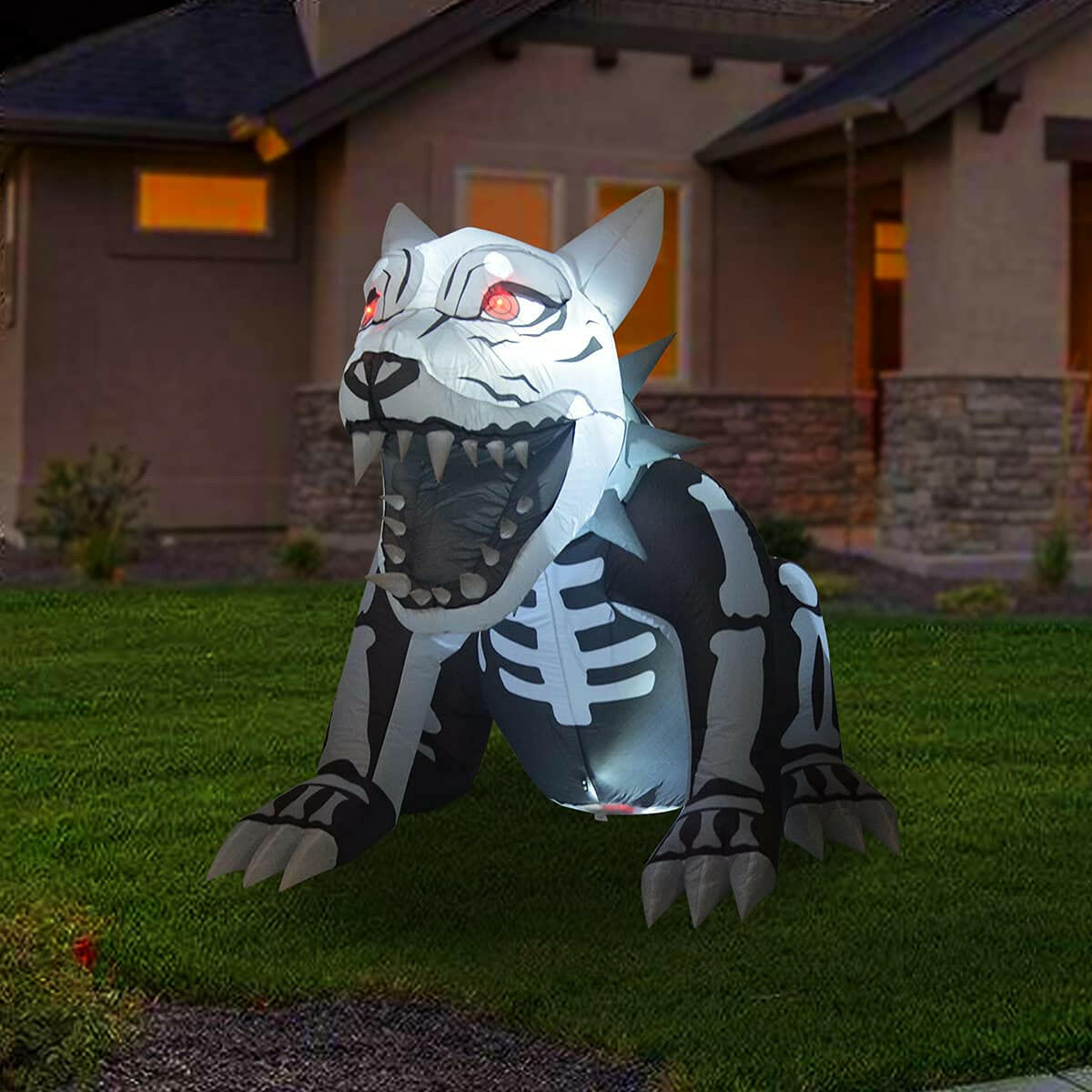 4.9 FT Tall Halloween Inflatables Outdoor Sitting Skeleton Dog, Blow up Yard Decoration Clearance with LED Lights Built-In for Holiday/Party/Yard/Garden