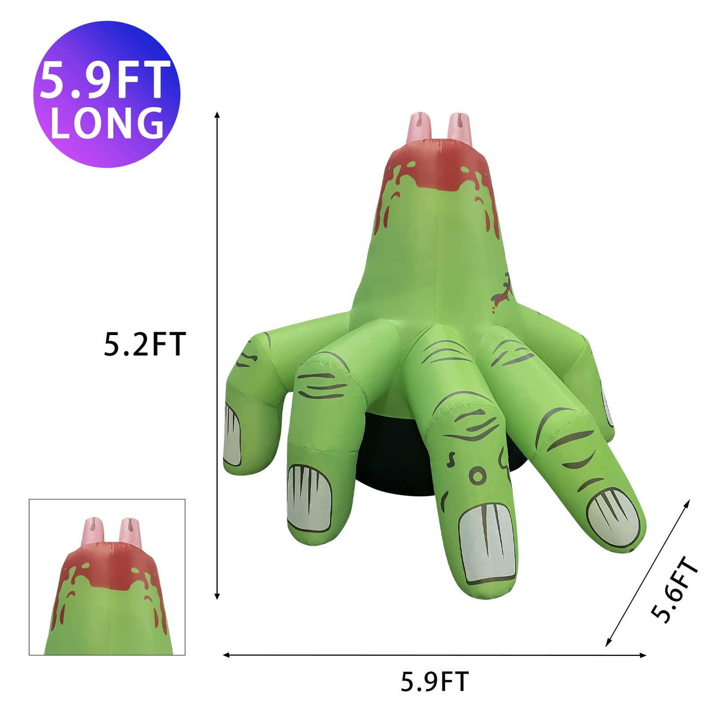 6FT Inflatable Green Monster Hand – LED Halloween Yard Prop for Outdoor and Indoor Decor