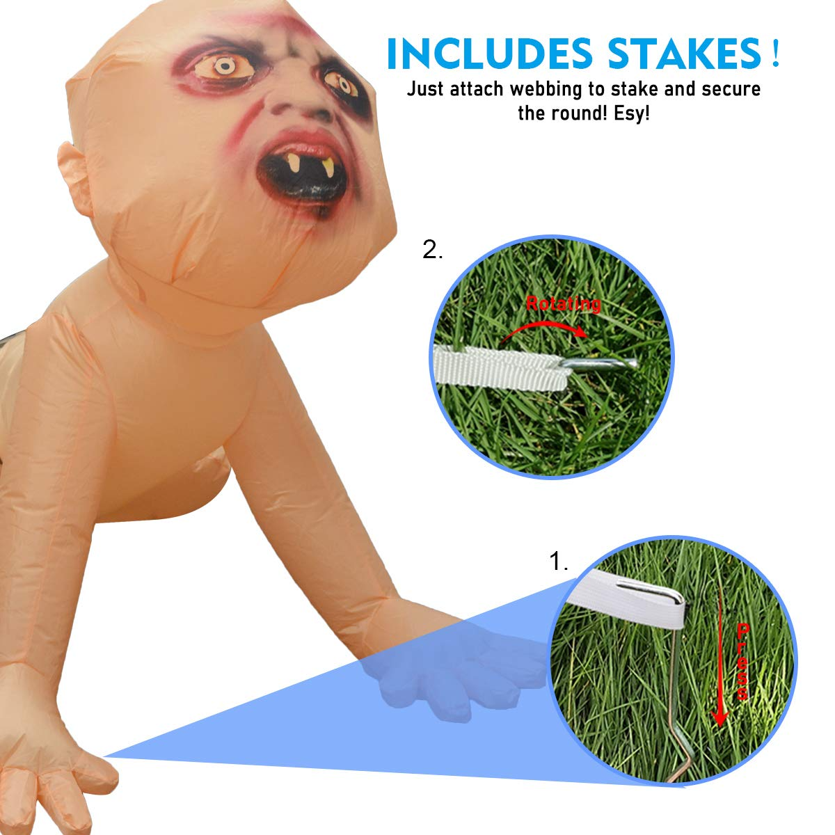 4FT Inflatable Halloween Zombie Baby – LED Blow-Up Decoration for Garden, Lawn, and Indoor Displays