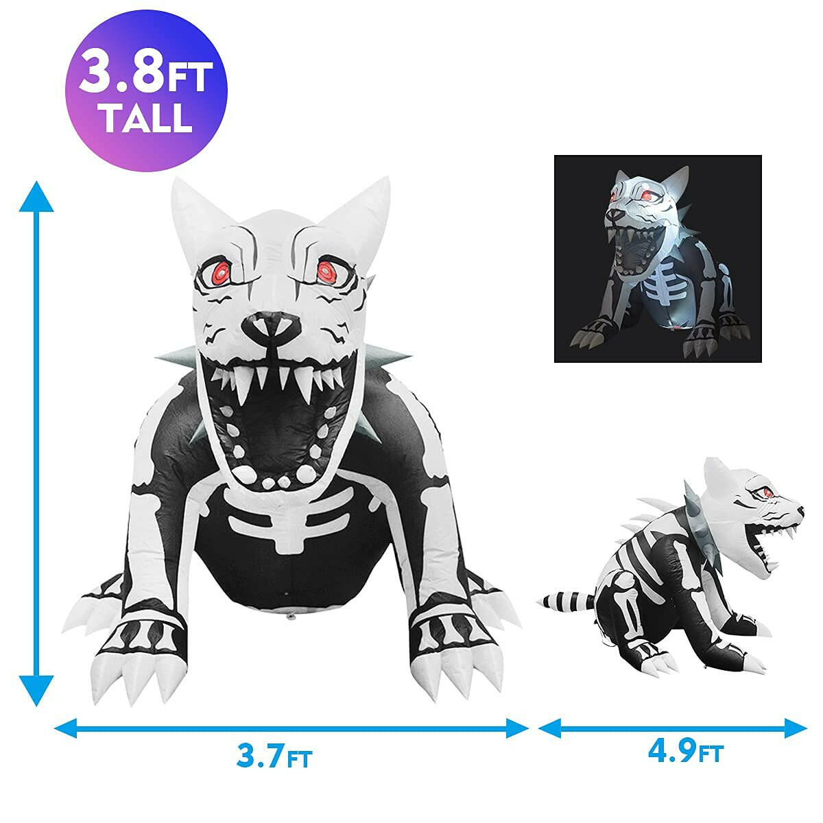 4.9 FT Tall Halloween Inflatables Outdoor Sitting Skeleton Dog, Blow up Yard Decoration Clearance with LED Lights Built-In for Holiday/Party/Yard/Garden