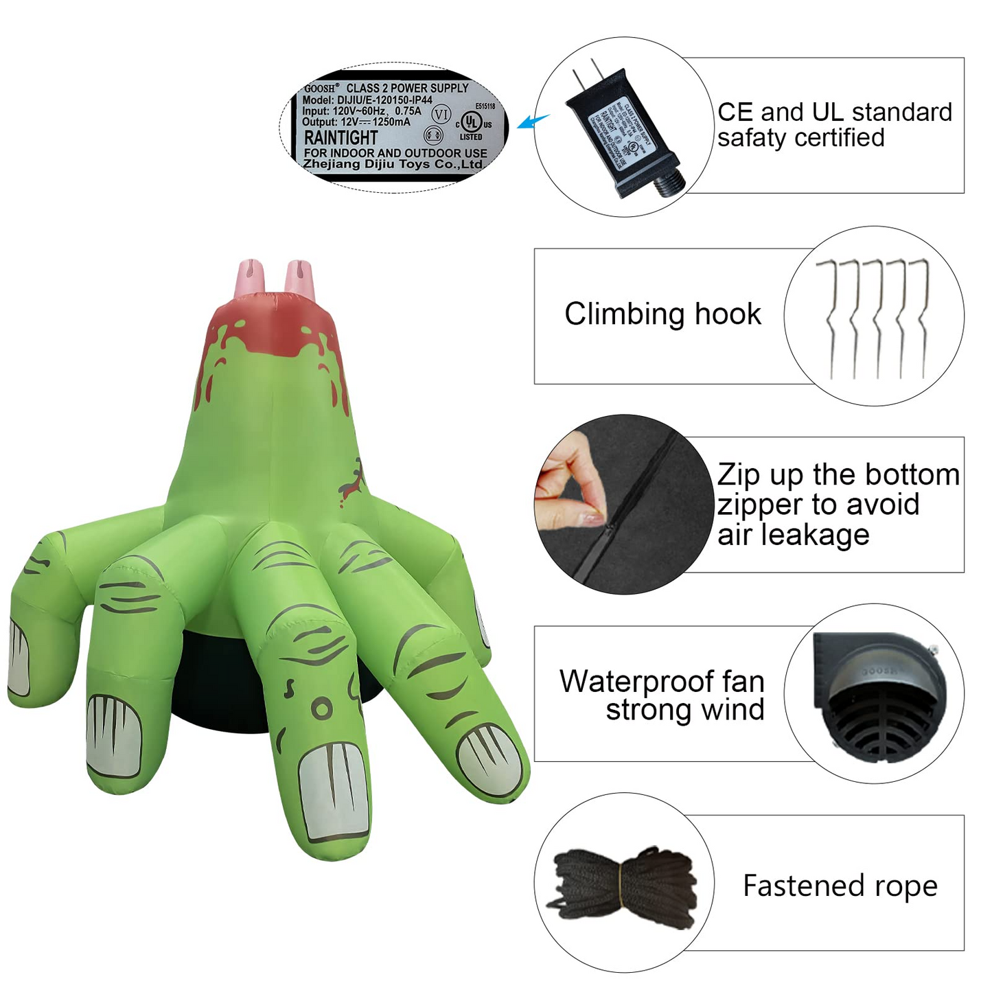 6FT Inflatable Green Monster Hand – LED Halloween Yard Prop for Outdoor and Indoor Decor
