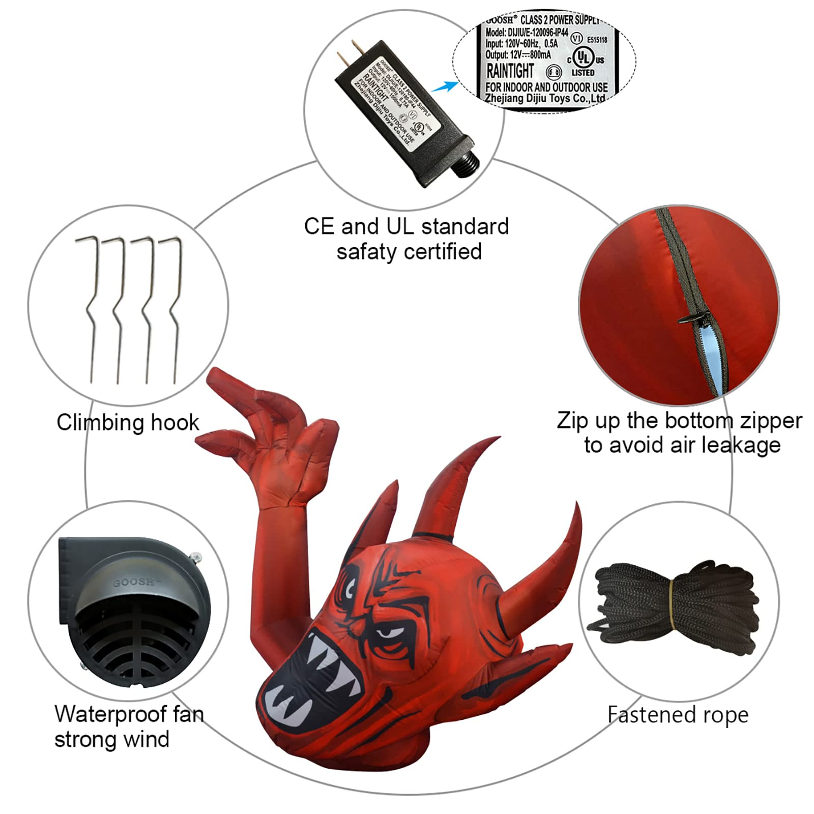5FT Inflatable Halloween Red Devil – LED Blow-Up Decoration with Raised Hands for Garden, Lawn, and Indoor Displays