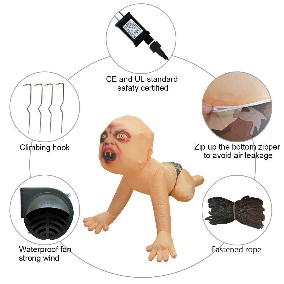 4FT Inflatable Halloween Zombie Baby – LED Blow-Up Decoration for Garden, Lawn, and Indoor Displays