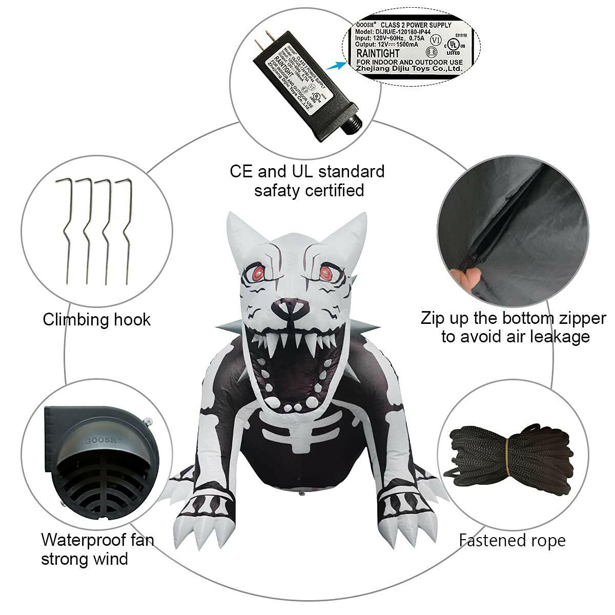 4.9 FT Tall Halloween Inflatables Outdoor Sitting Skeleton Dog, Blow up Yard Decoration Clearance with LED Lights Built-In for Holiday/Party/Yard/Garden