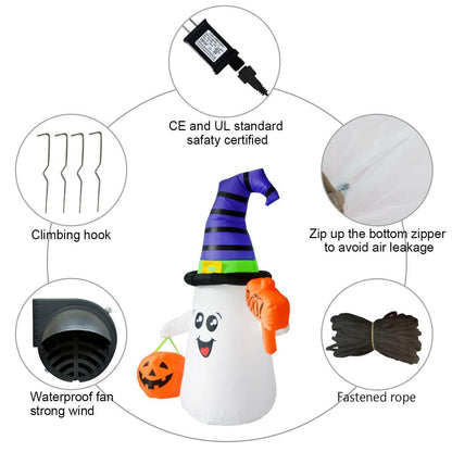 5FT Inflatable Halloween Ghost with Pumpkin – LED-Lit Outdoor and Indoor Decoration