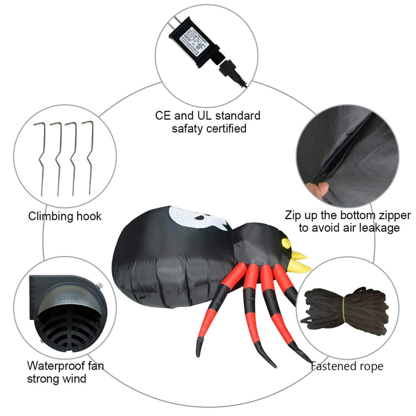 6FT Inflatable Halloween Spider with Magic Light – LED Blow-Up Decoration for Garden, Lawn, and Indoor Displays