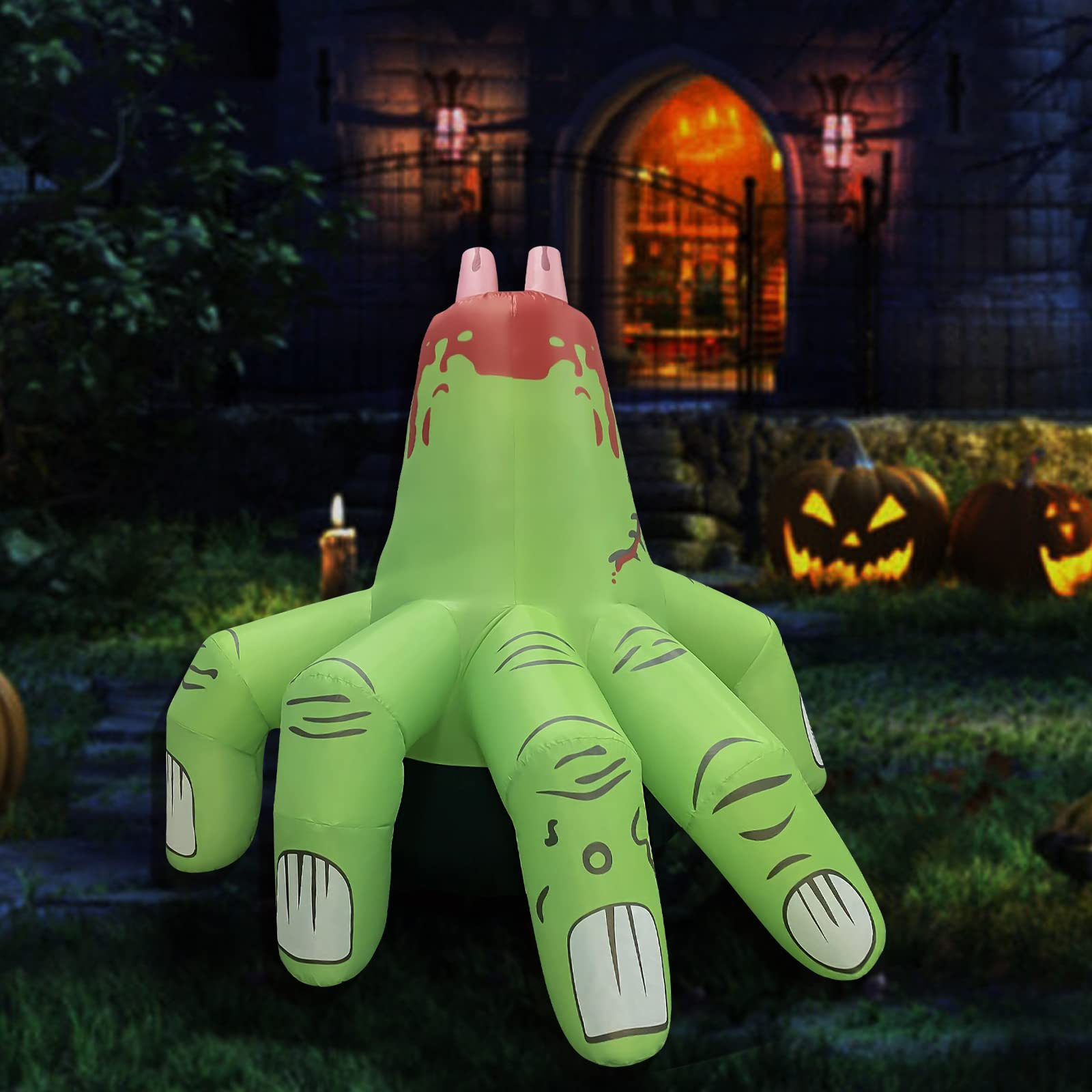 6FT Inflatable Green Monster Hand – LED Halloween Yard Prop for Outdoor and Indoor Decor