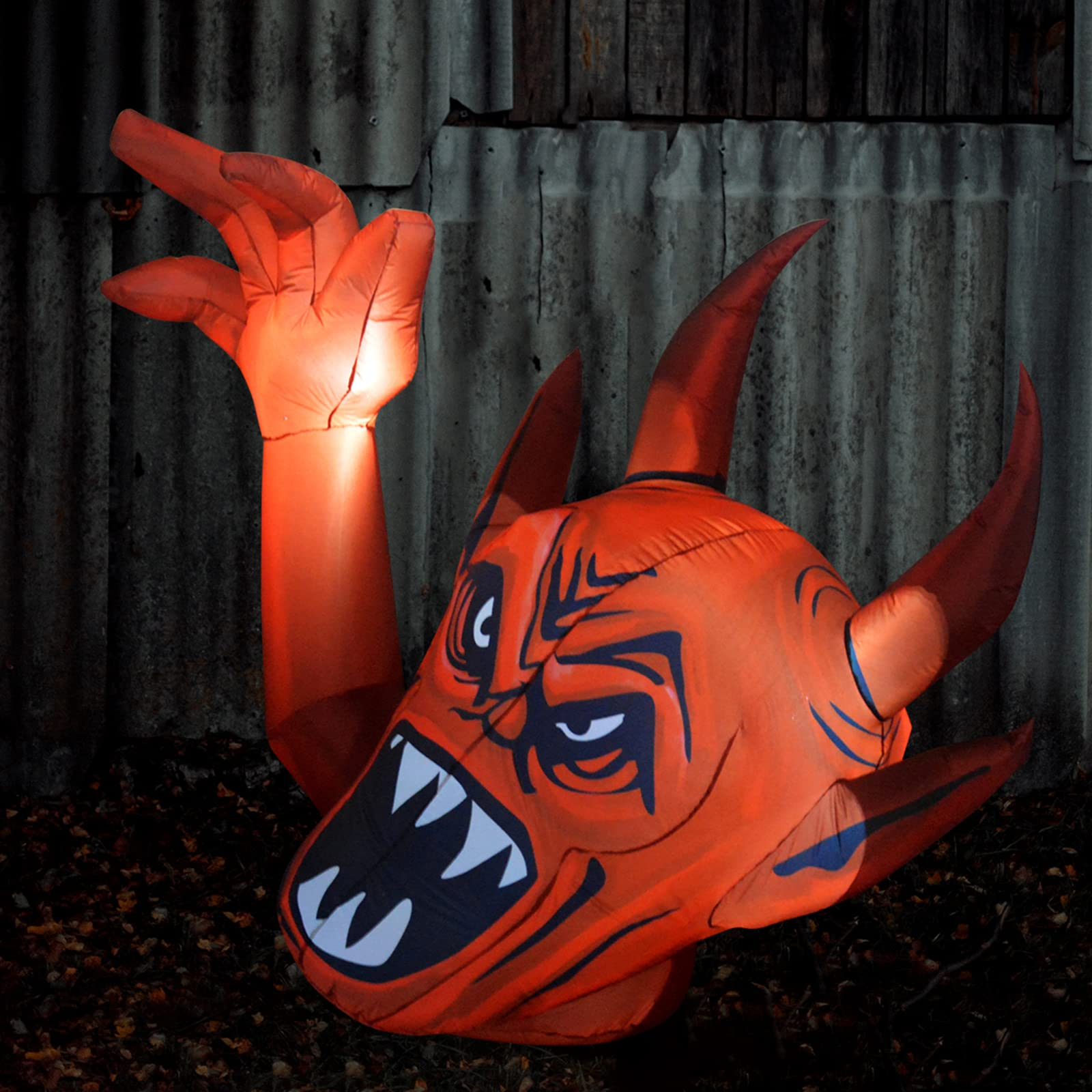 5FT Inflatable Halloween Red Devil – LED Blow-Up Decoration with Raised Hands for Garden, Lawn, and Indoor Displays