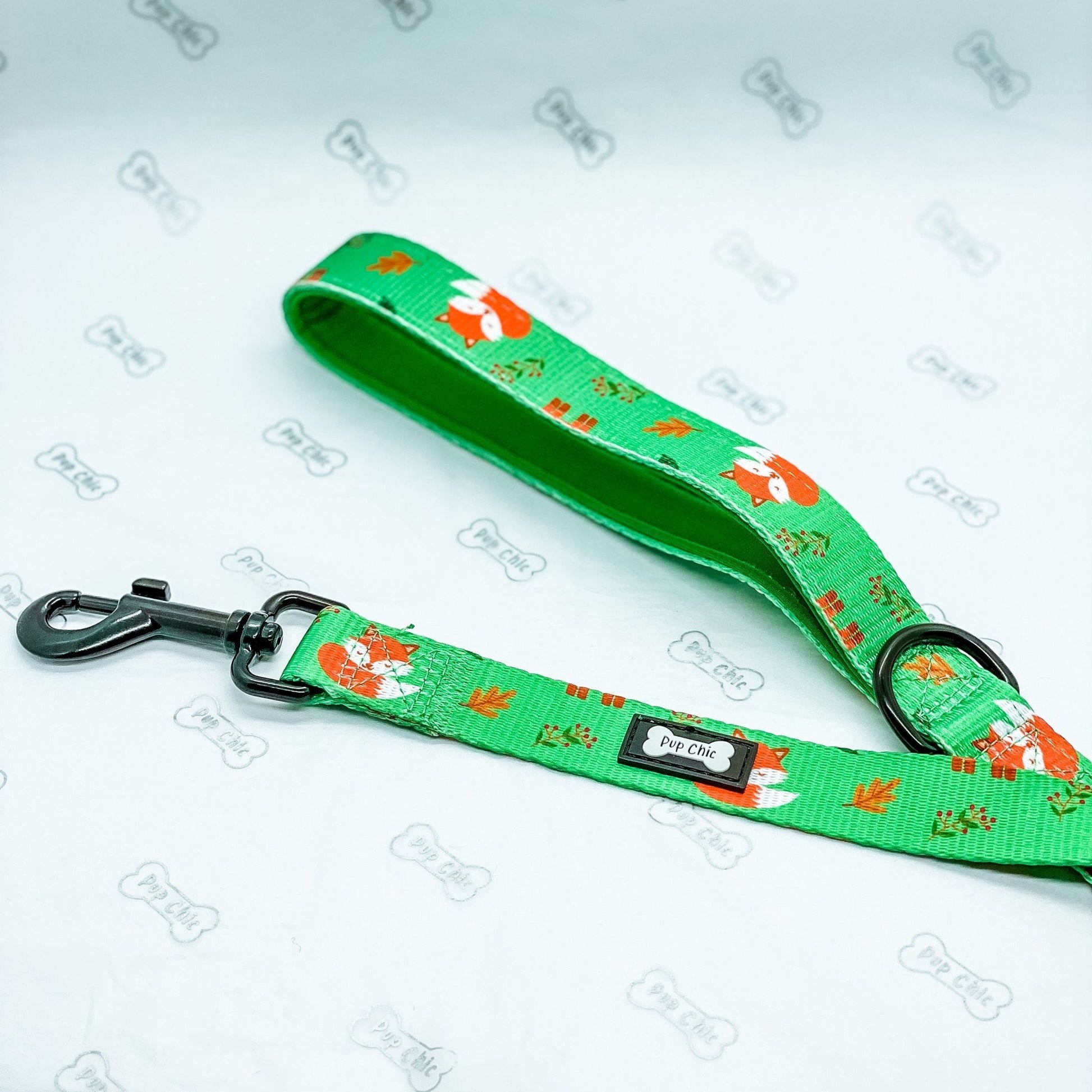 Inquisitive Fox 5ft dog lead with padded handle and D‑ring, matching harness and collar