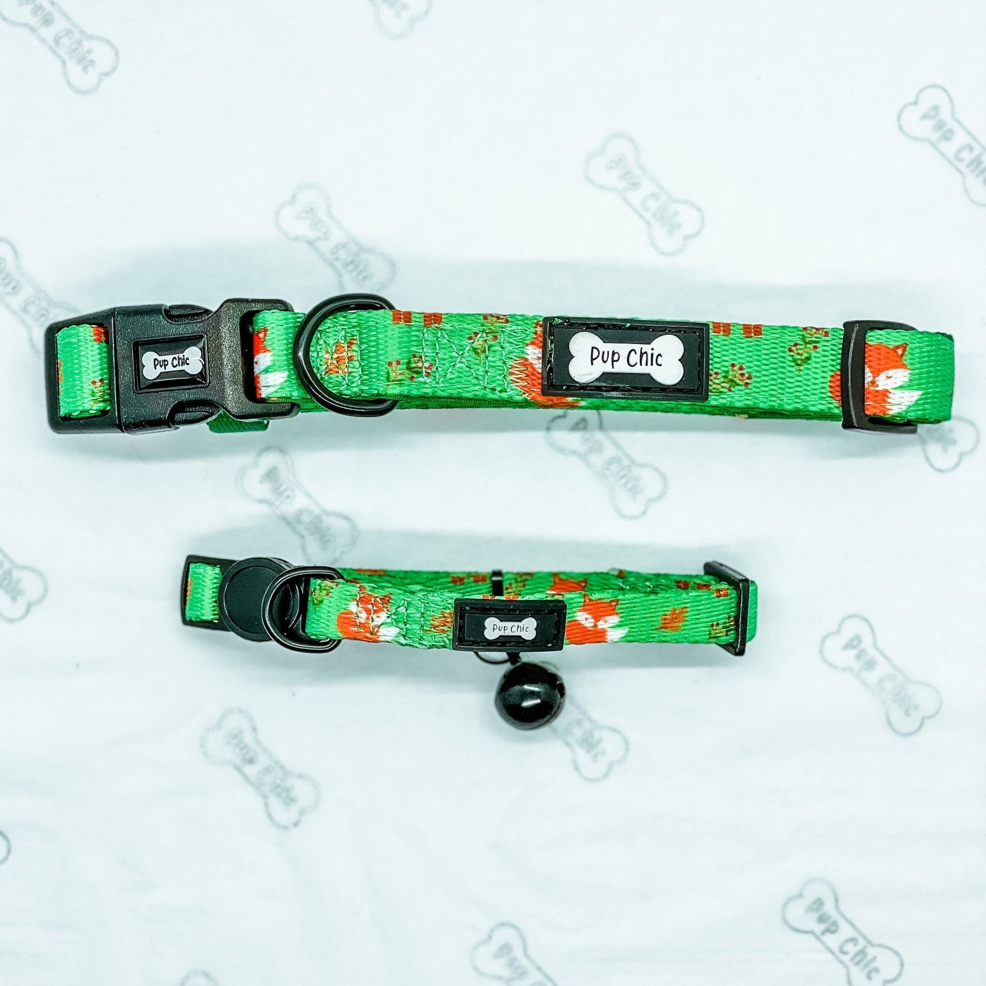 Inquisitive Fox cat collar, 1cm thick quick release design with black bell, fits 20–30cm neck size