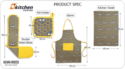 Kitchen Sets Apron Double Oven Gloves Towel Set Heat Resistant Oven Mitts Pot Holder for Home Kitchen Baking and Cooking Pack of 5 by OLIVIA ROCCO