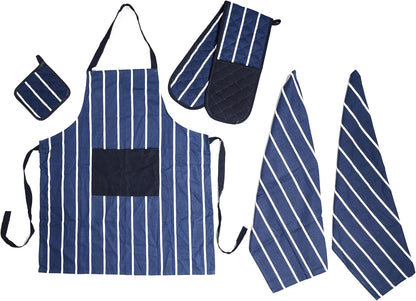Kitchen Sets Apron Double Oven Gloves Towel Set Heat Resistant Oven Mitts Pot Holder for Home Kitchen Baking and Cooking Pack of 5 by OLIVIA ROCCO