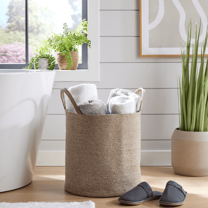 Large Woven Cotton Laundry Basket with Handles Durable Rope Storage Bin for Clothes Toys Household Items Versatile Organizer in Black Grey Natural OLIVIA ROCCO