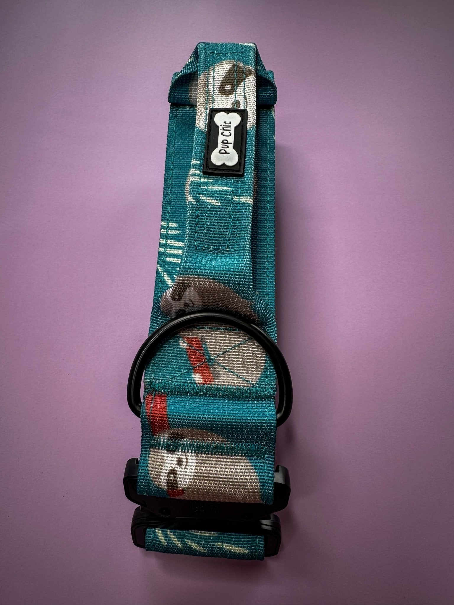 Lazy Sloth tactical dog collar in mint green with sloth print, 5cm wide, heavy‑duty buckle for large breeds