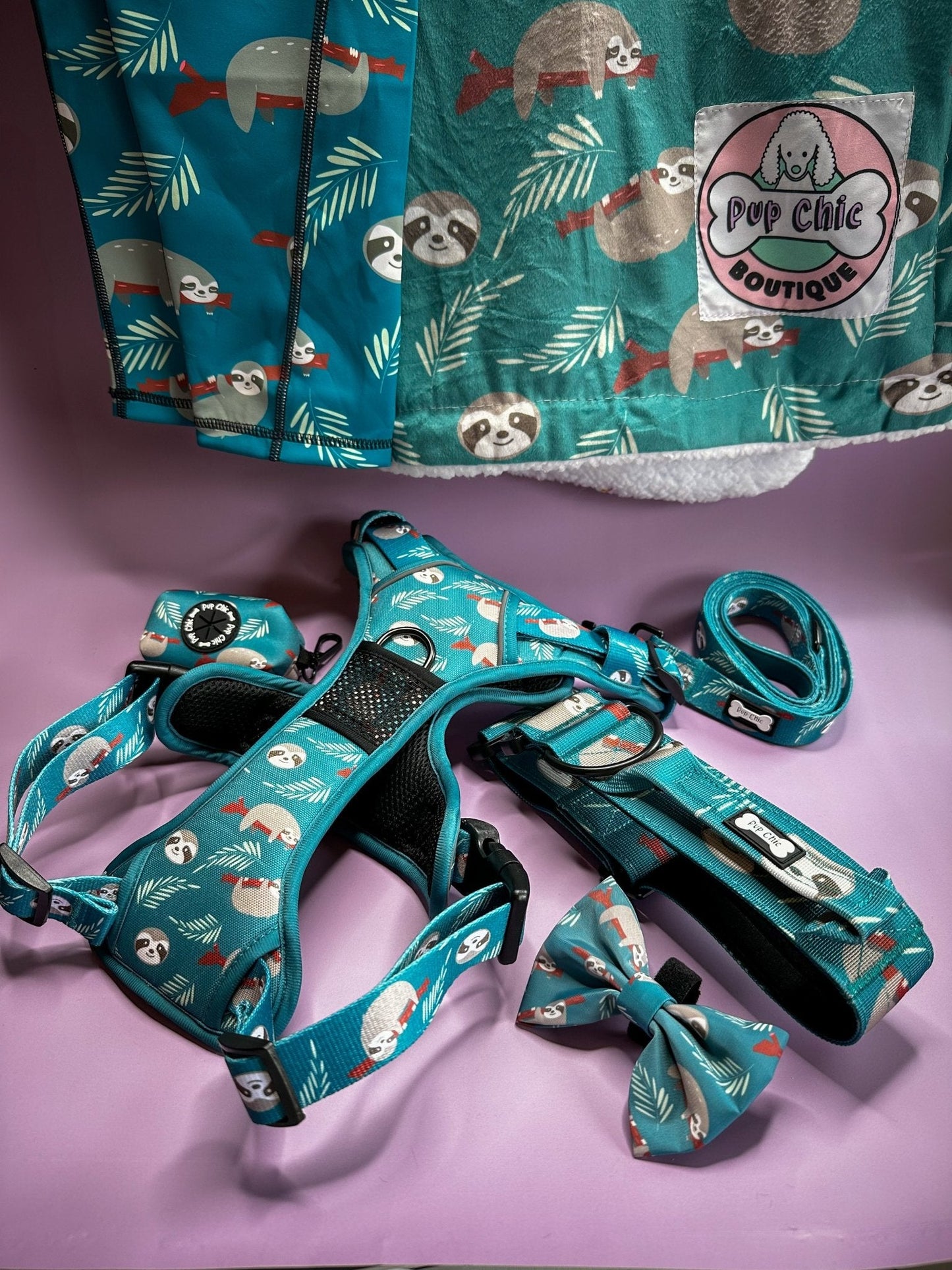 Lazy Sloth tactical dog collar in mint green with sloth print, 5cm wide, heavy‑duty buckle for large breeds
