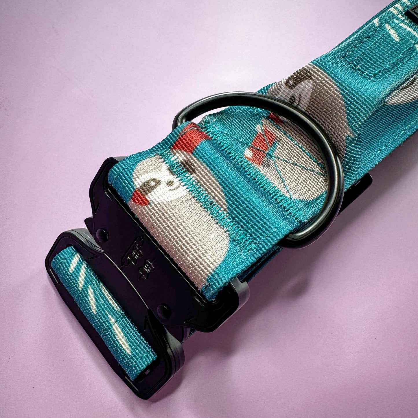 Lazy Sloth tactical dog collar in mint green with sloth print, 5cm wide, heavy‑duty buckle for large breeds