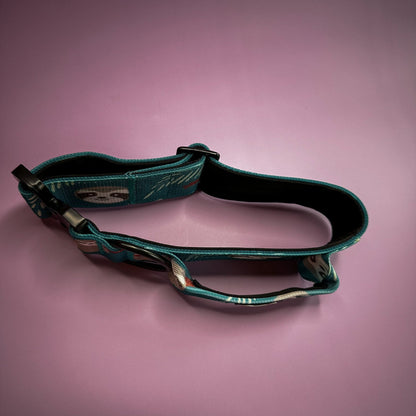 Lazy Sloth tactical dog collar in mint green with sloth print, 5cm wide, heavy‑duty buckle for large breeds