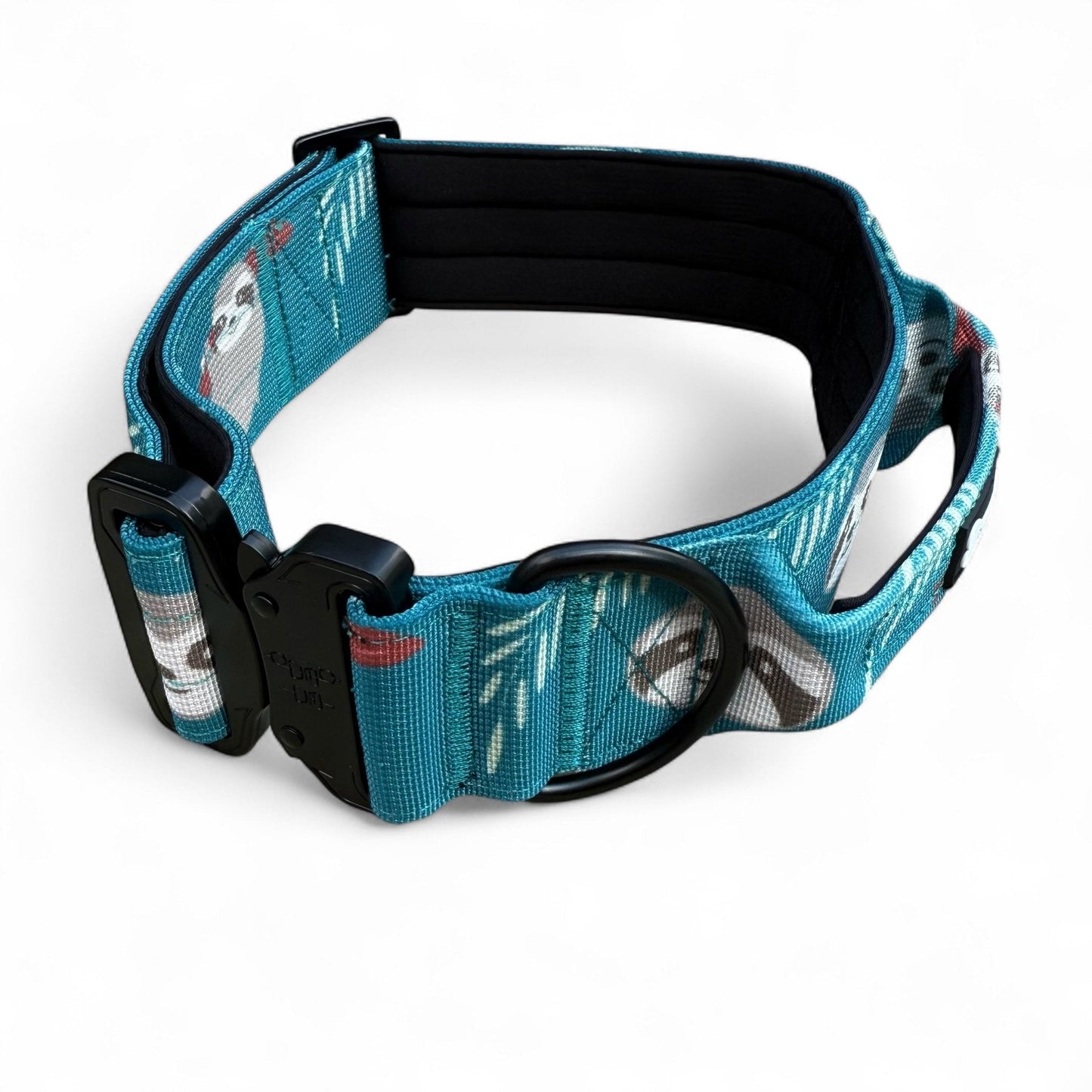 Lazy Sloth dog collars, mint green with sloth illustrations, adjustable standard & tactical styles for all breeds