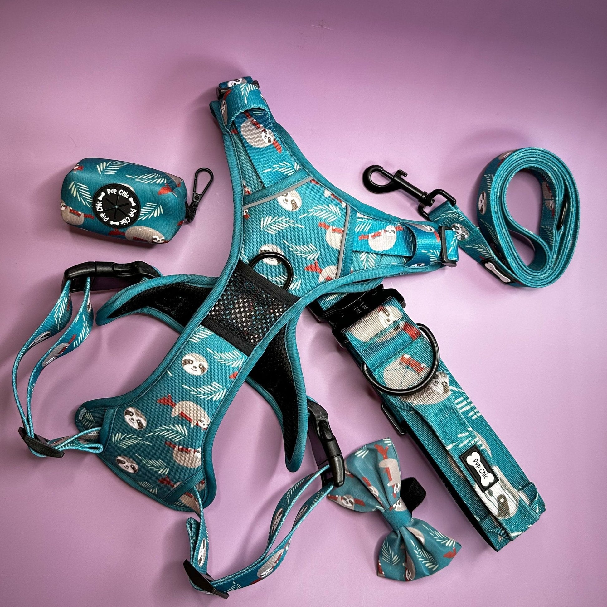 Lazy Sloth tactical dog collar in mint green with sloth print, 5cm wide, heavy‑duty buckle for large breeds