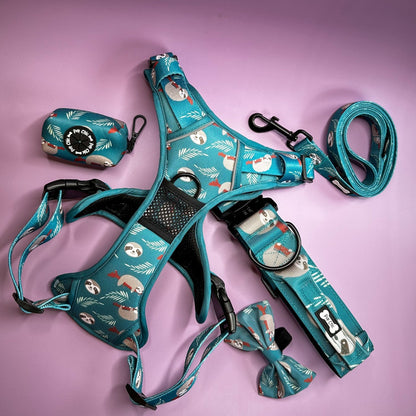 Lazy Sloth tactical dog collar in mint green with sloth print, 5cm wide, heavy‑duty buckle for large breeds