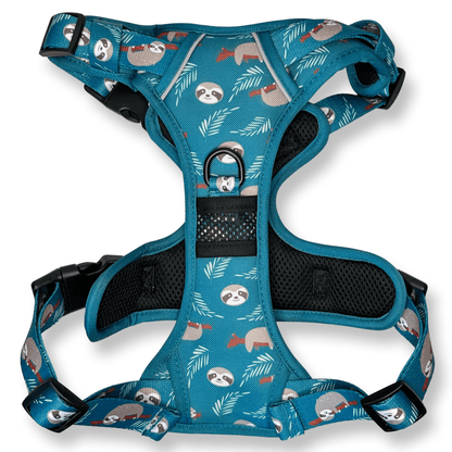 Lazy Sloth tactical dog harness in mint green with sloth print, no‑pull design and top handle