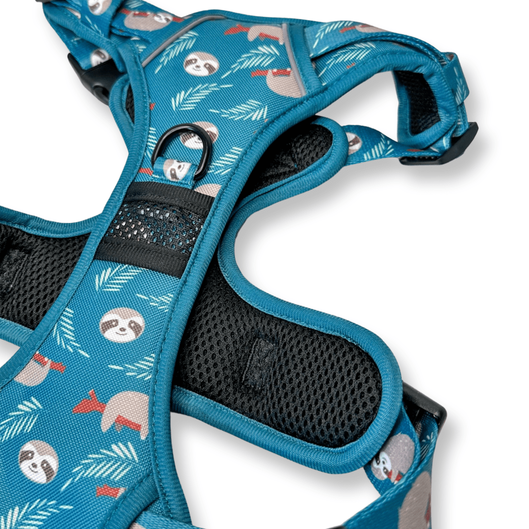 Lazy Sloth tactical dog harness in mint green with sloth print, no‑pull design and top handle