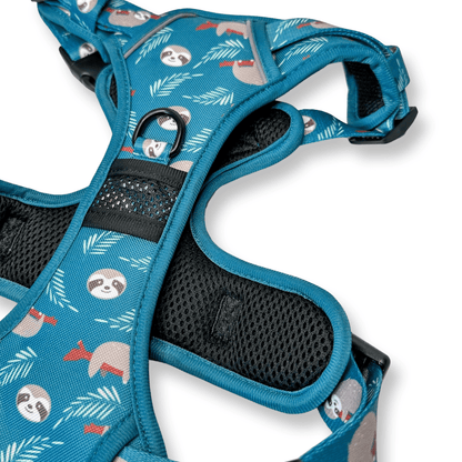 Lazy Sloth tactical dog harness in mint green with sloth print, no‑pull design and top handle